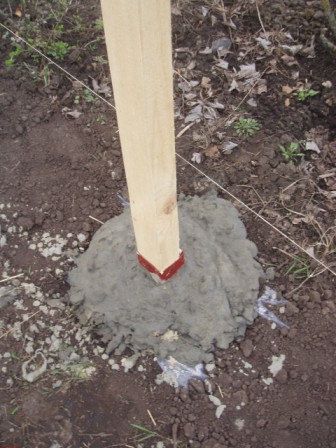 Коректно встановлені стовпи заливаємо бетонним розчином