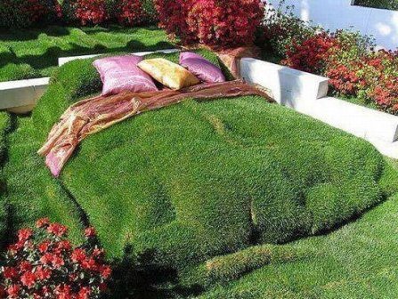 Неймовірне прикраса газону на дачі, справжній шедевр у вигляді великої ліжка